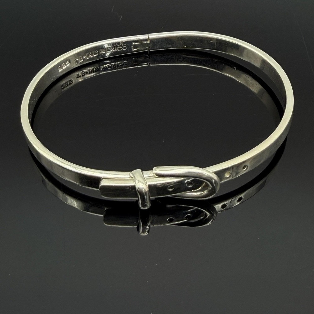 VTG Taxco Mexico Sterling Silver Hinged Belt Buckle Bangle Bracelet Adjustable - Picture 1 of 9
